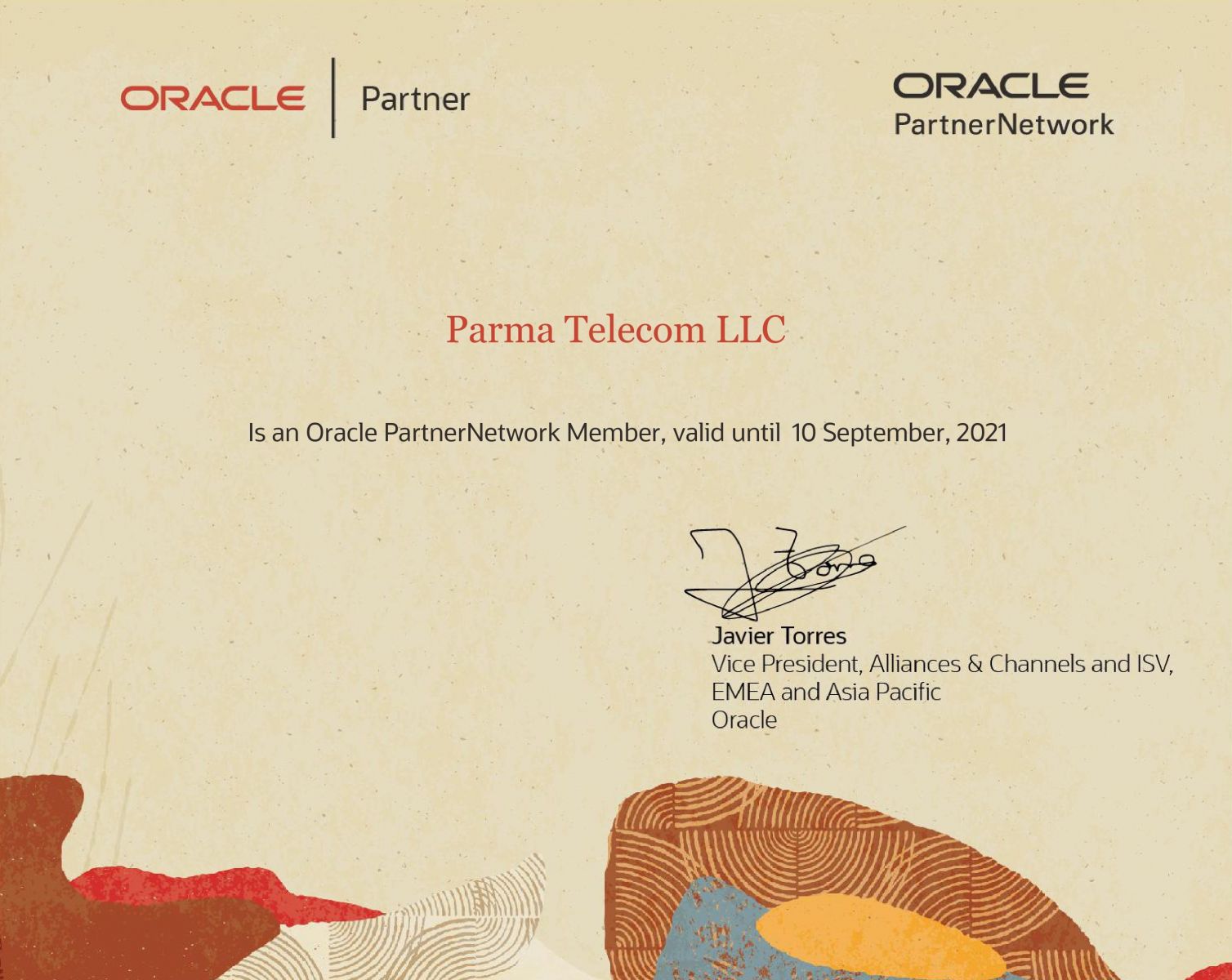 Certificate Oracle Gold Partner